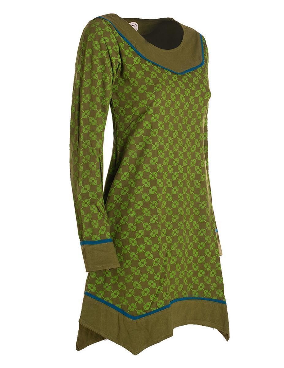 Vishes Tunikakleid Langarm Damen Tunika Shirt-Kleid Ethno Zipfel-Bluse Blusenkleid Elfen, Hippie, Boho Style