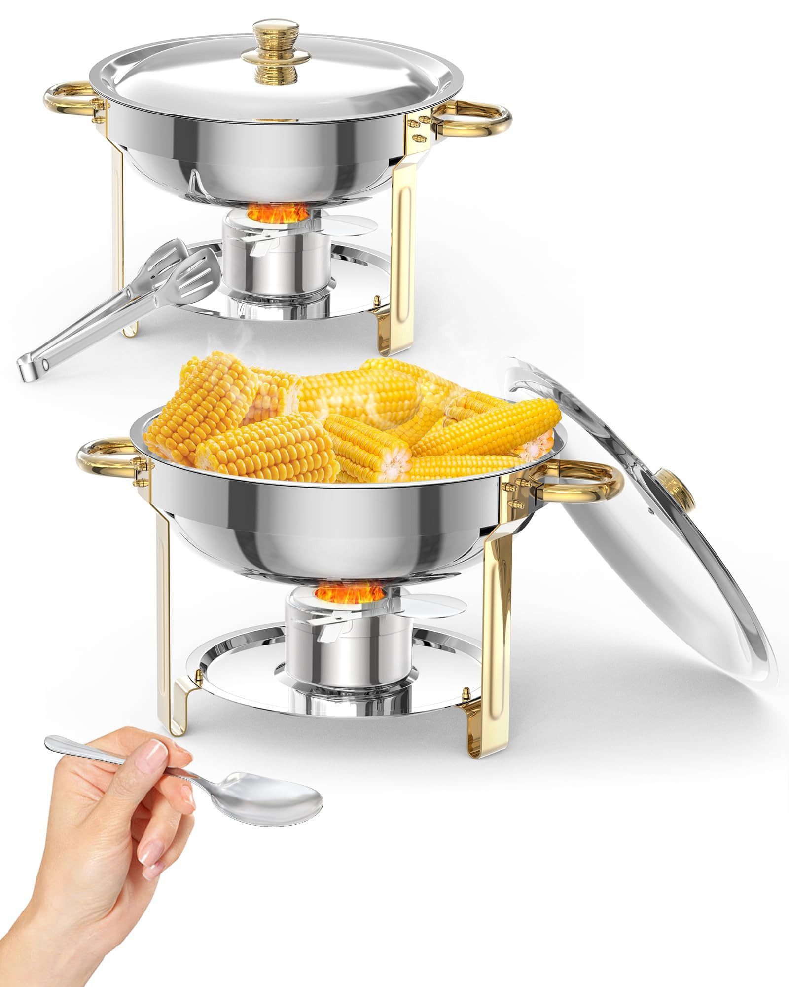 GarveeMore Speisenwärmer Speisenwärmer Edelstahl Warmhaltebehälter Set mit Deckel und Ständer, (2-tlg)