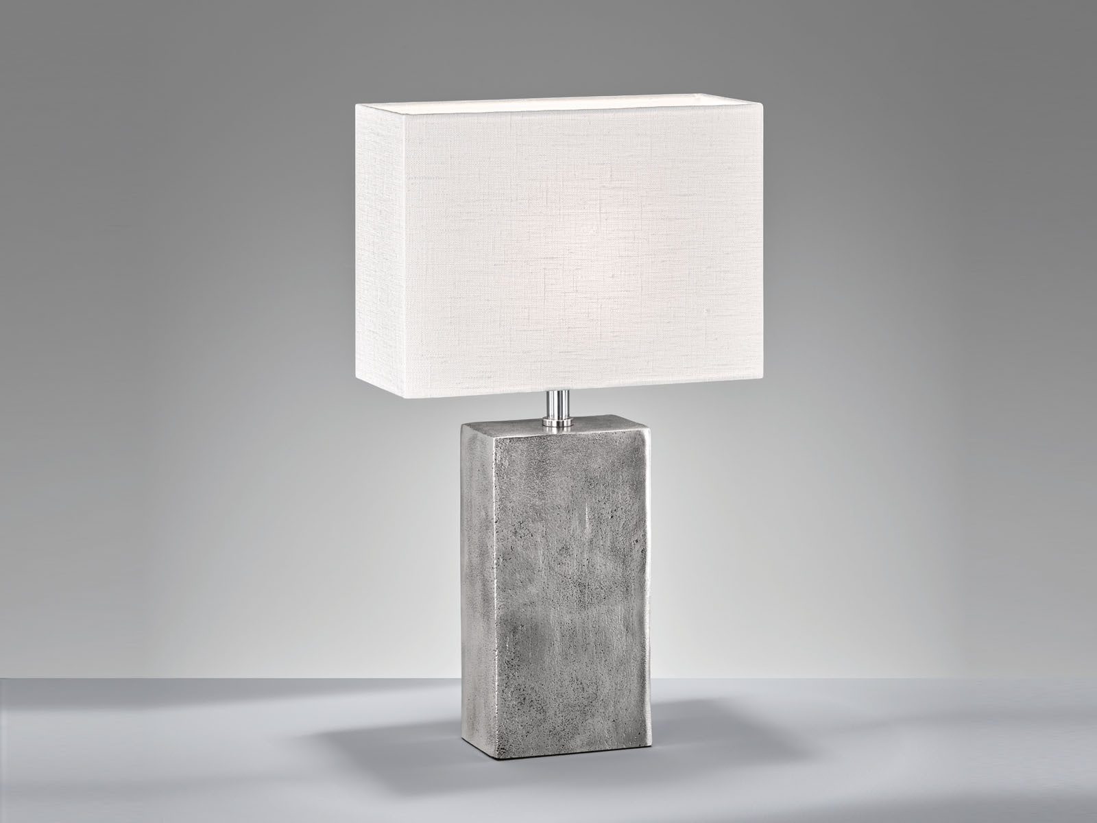 FISCHER & HONSEL LED Nachttischlampe Metallfuß Antik Design, 50cm groß, LED wechselbar, Warmweiß, Tischlampen-Fuß Silber & Lampenschirm Leinen-Stoff, E27 LED dimmbar