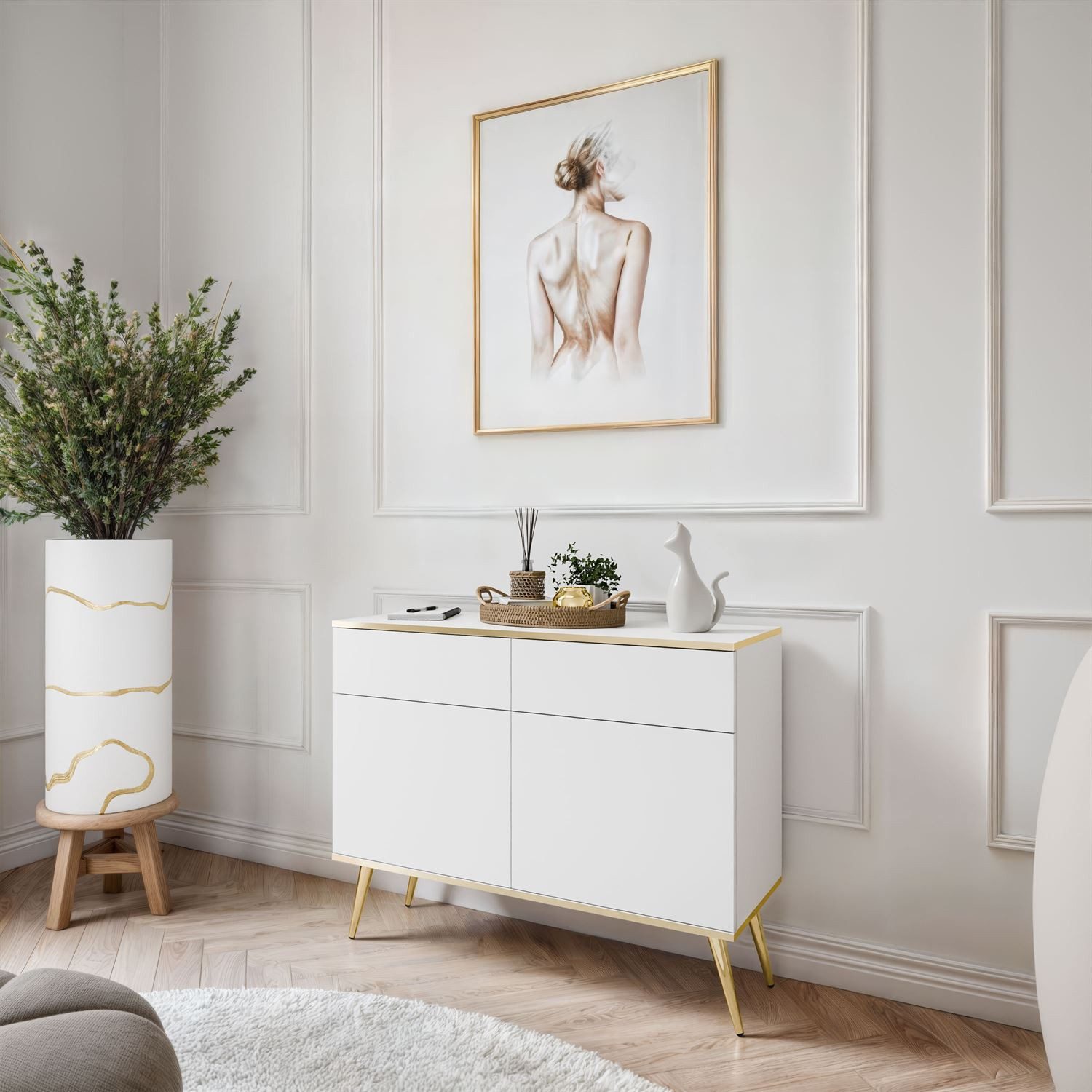 Lookway Kommode OXFORD KSZ107 Zweiflügelige Kommode mit Schubladen