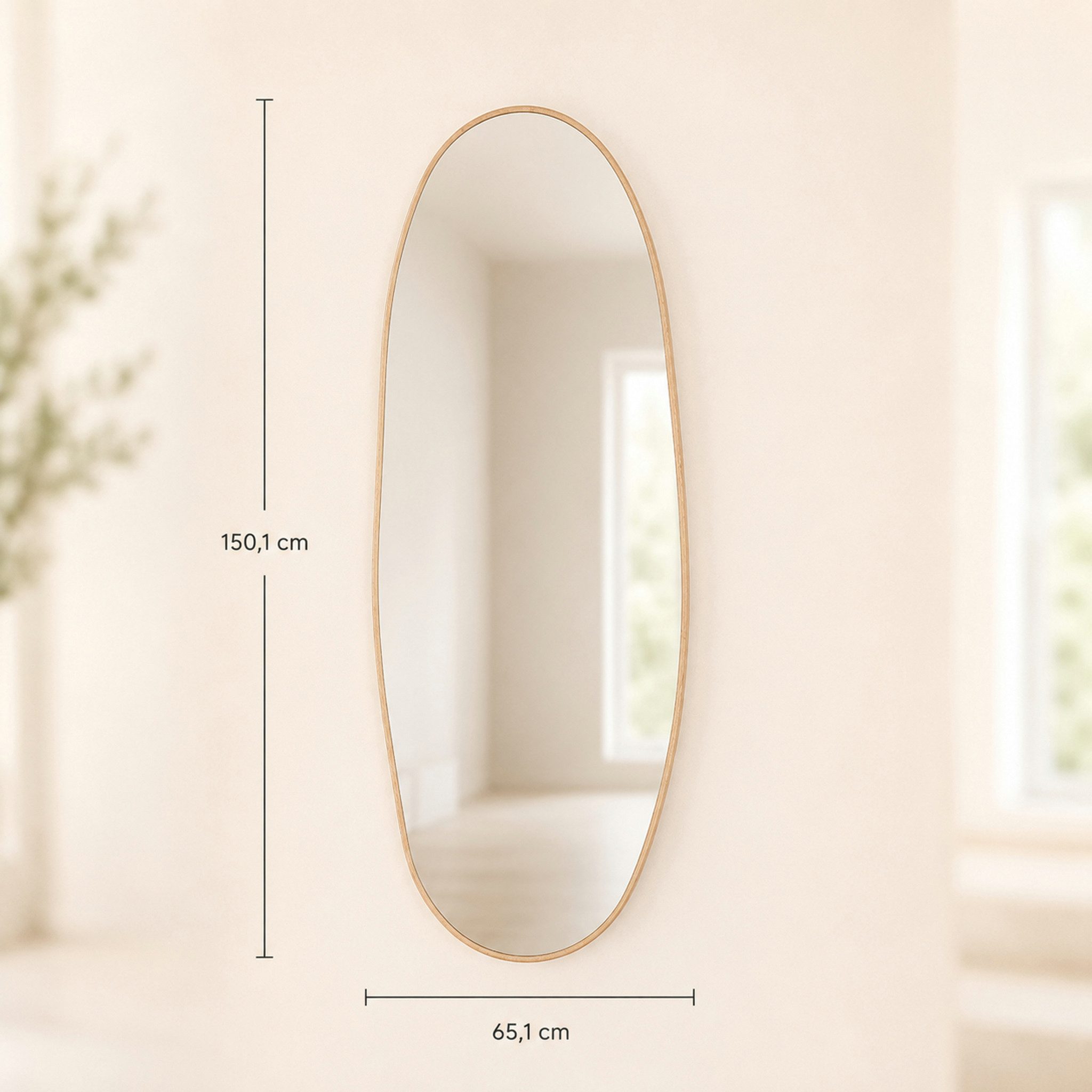 Kubus Wandspiegel Mina Organischer Design-Spiegel Aluminium Holzoptik 65 x 150 cm, gehärtetes Spiegelglas, rückseitige Sicherheitsfolie
