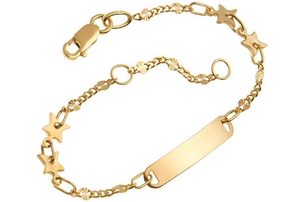 Silberkettenstore Goldarmband Kinder-Gravurarmband Sterne - 585 Gelbgold