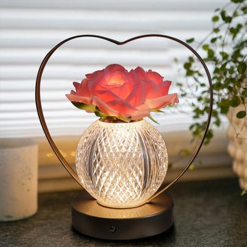 yozhiqu LED Nachtlicht Herzförmige Rose Nachtlampe, Tragelampe, dekorative Tischlampen, Berührungsschalter,stufenloses Dimmen,USB-Laden,exquisite Dekoration