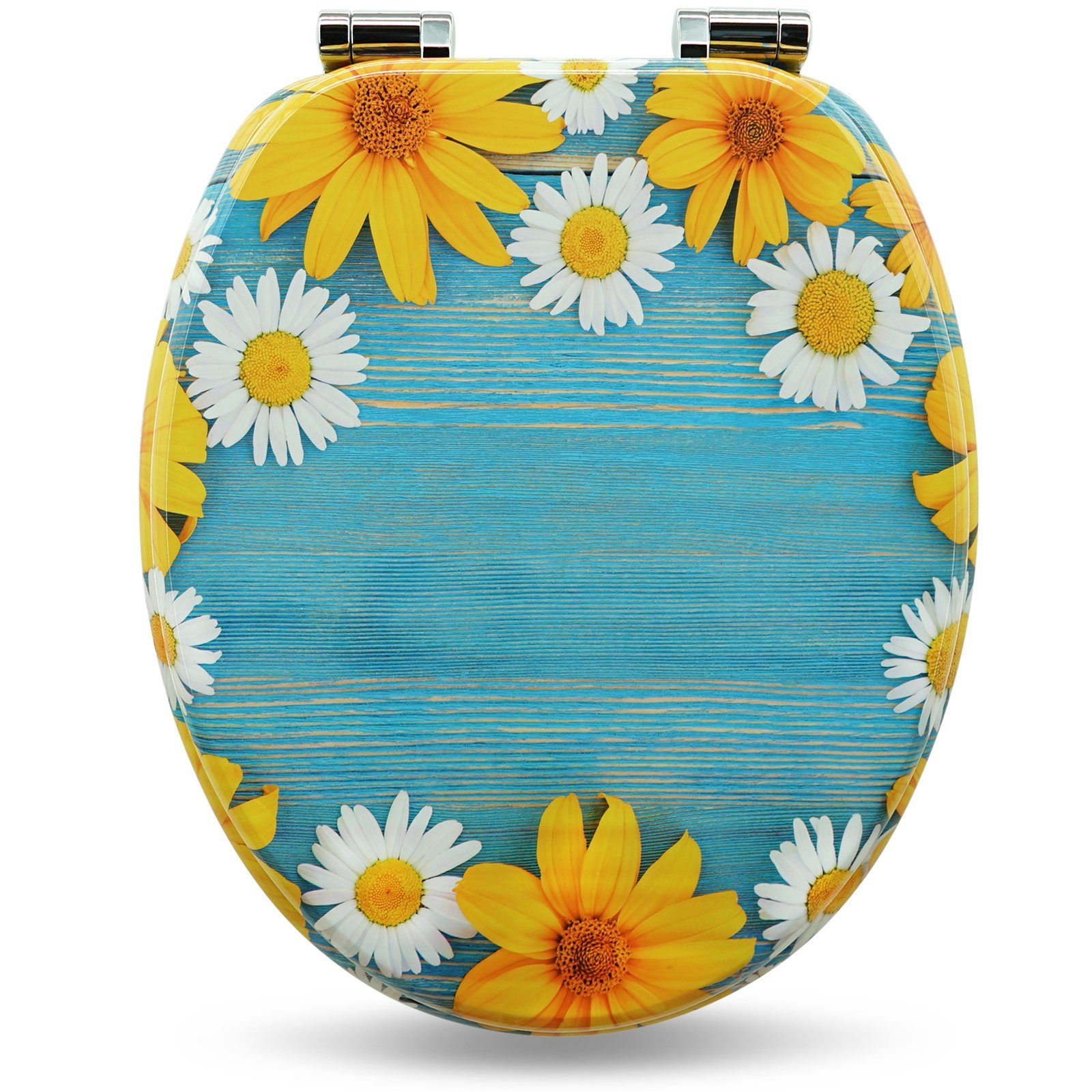 Sanfino WC-Sitz "Daisies" Premium Toilettendeckel mit Absenkautomatik aus Holz, mit schönem Blumen-Motiv, hohem Sitzkomfort, einfache Montage