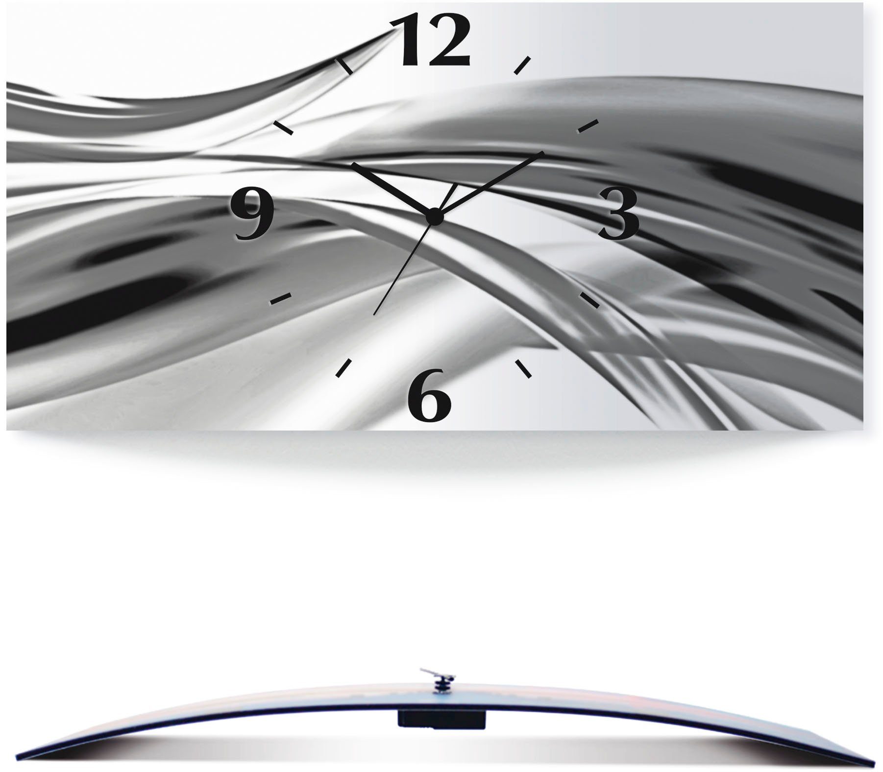 Schöne grau Artland Quarz- Funkuhrwerk, mit Größen) Optik versch. Wanduhr gebogen, oder (3D Abstrakt - Welle