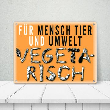speecheese Metallschild Gemüse Metallschild in 15x20 cm in orange zum Thema Vegetarier