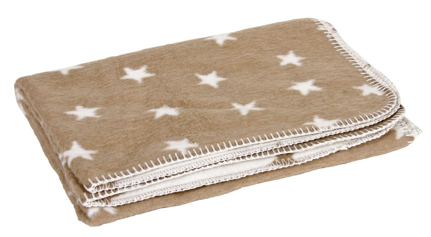 Wolldecke Yogilino® 75 x 100 cm, yogabox, regional hergestellt beige mit weißen Sternen