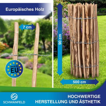 Schwanfeld Staketenzaun 90x500cm- Premium wetterbeständige Abgrenzung - inkl. Montageanleitung, (Hochwertiger Gartenzaun Holz - FSC Zertifiziertes Holz - Rollzaun)