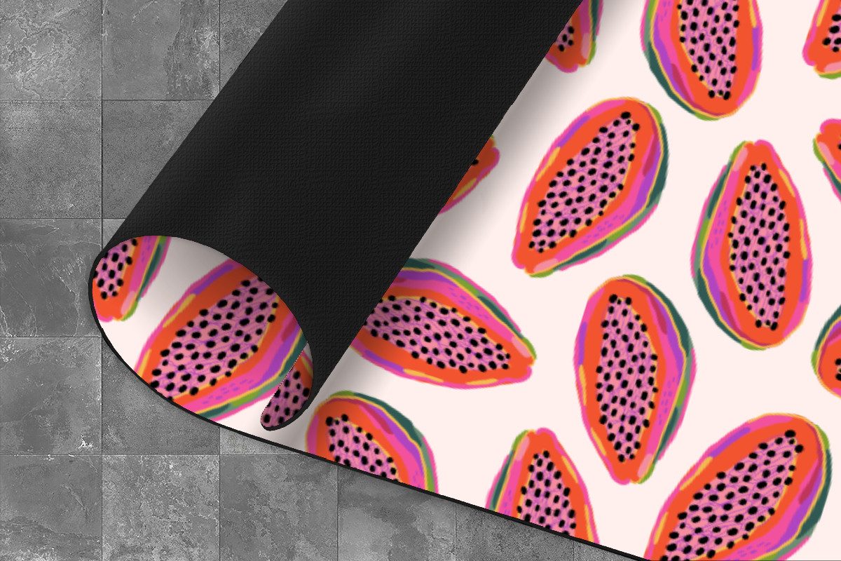 MuchoWow Küchenläufer Papaya - Muster - Rosa, aus Kunststoff, Küchenteppich, Läufer für Küche, Rutschfest, Küchendeko, 120x50 cm