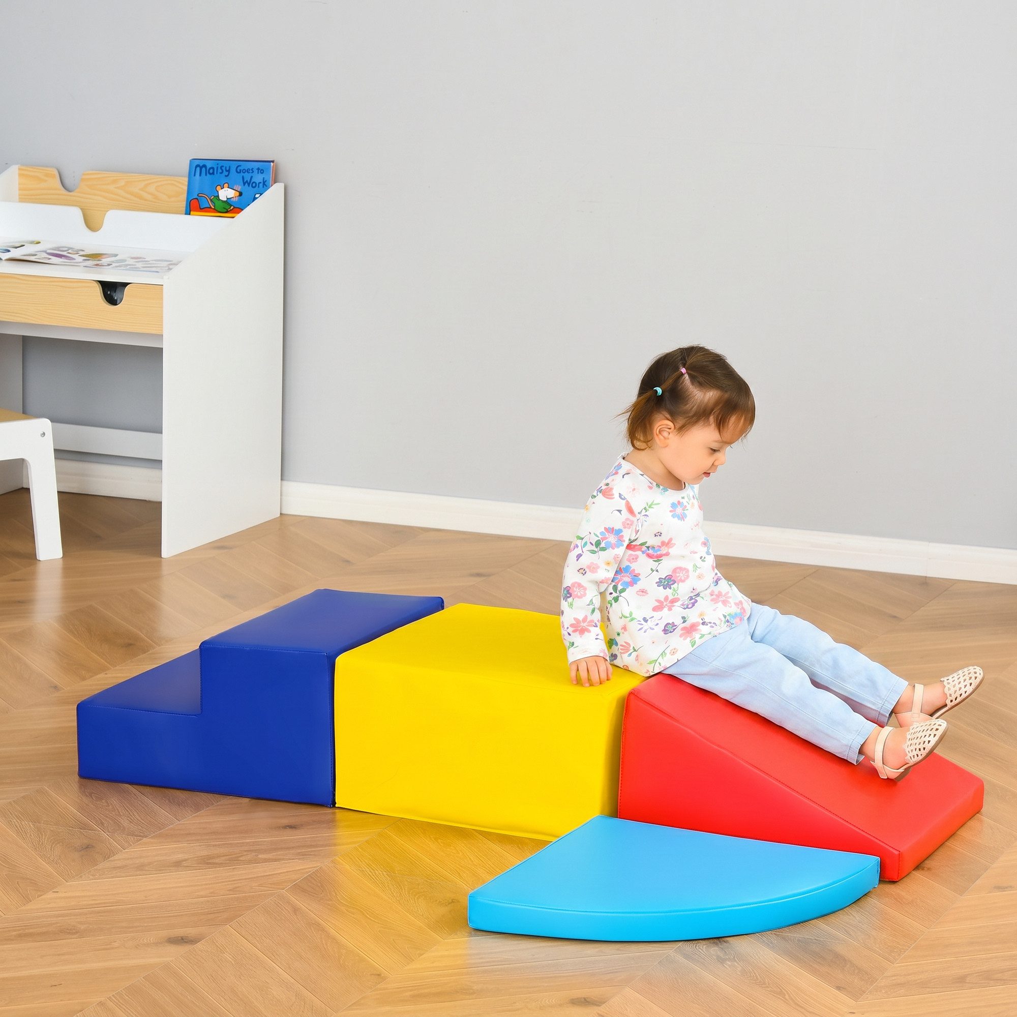 HOMCOM Softbausteine klettern Bauklötze Weiche Riesenbausteine Spielbausteine, (Bauspielzeug, 4 St., Riesenbausteine), Geeignet für 12 bis 36 Monate Kinder Kunstleder mehrfarbig