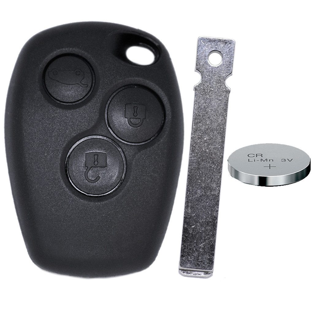 mt-key Auto Schlüssel Ersatz Gehäuse 3 Tasten + 1x Rohling VA2 + 1x CR2016 Knopfzelle, CR2016 (3 V), für Dacia Renault SMART 453 Forfour Funk Fernbedienung