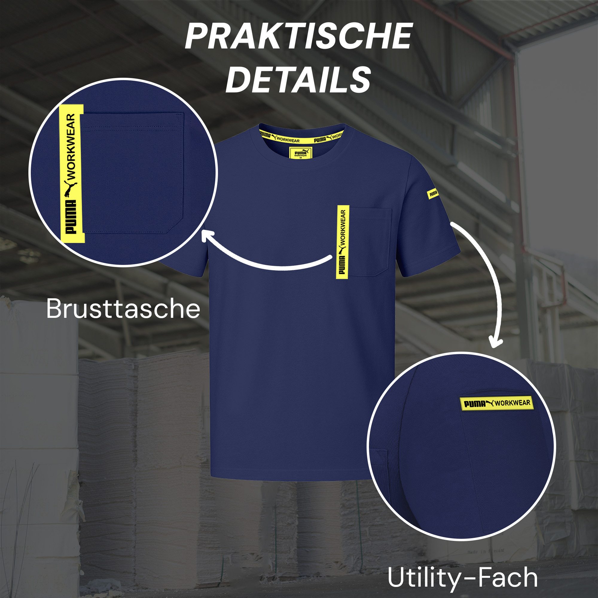 PUMA Workwear T-Shirt ADVANCED Arbeitsshirt - Herren Shirt mit Brusttasche - Utility Fach Strapazierfähiges und atmungsaktives Gewebe, für Handwerk und Logistik