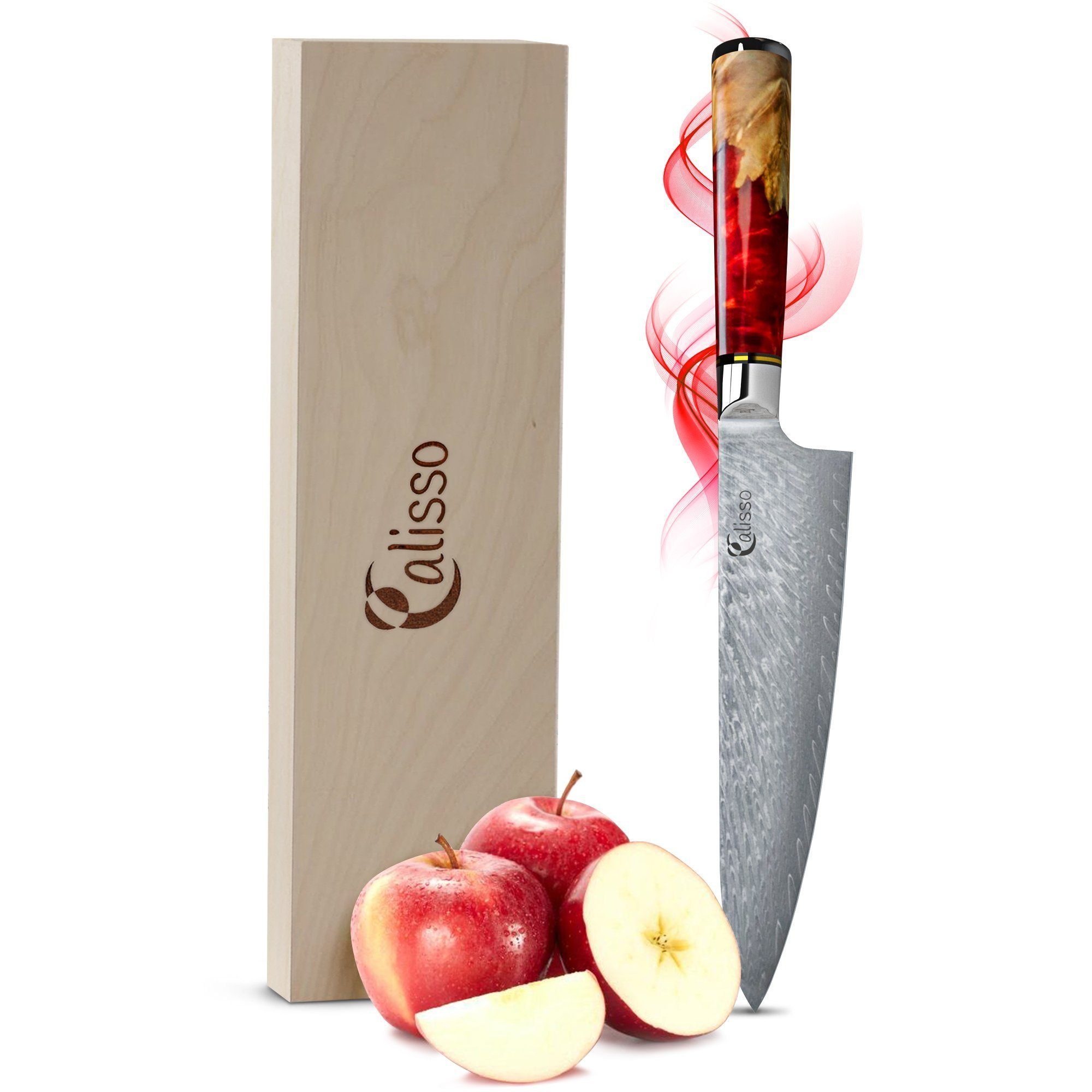 Calisso Kochmesser Küchenmesser Ruby Line Chefmesser, Damaszener Stahl