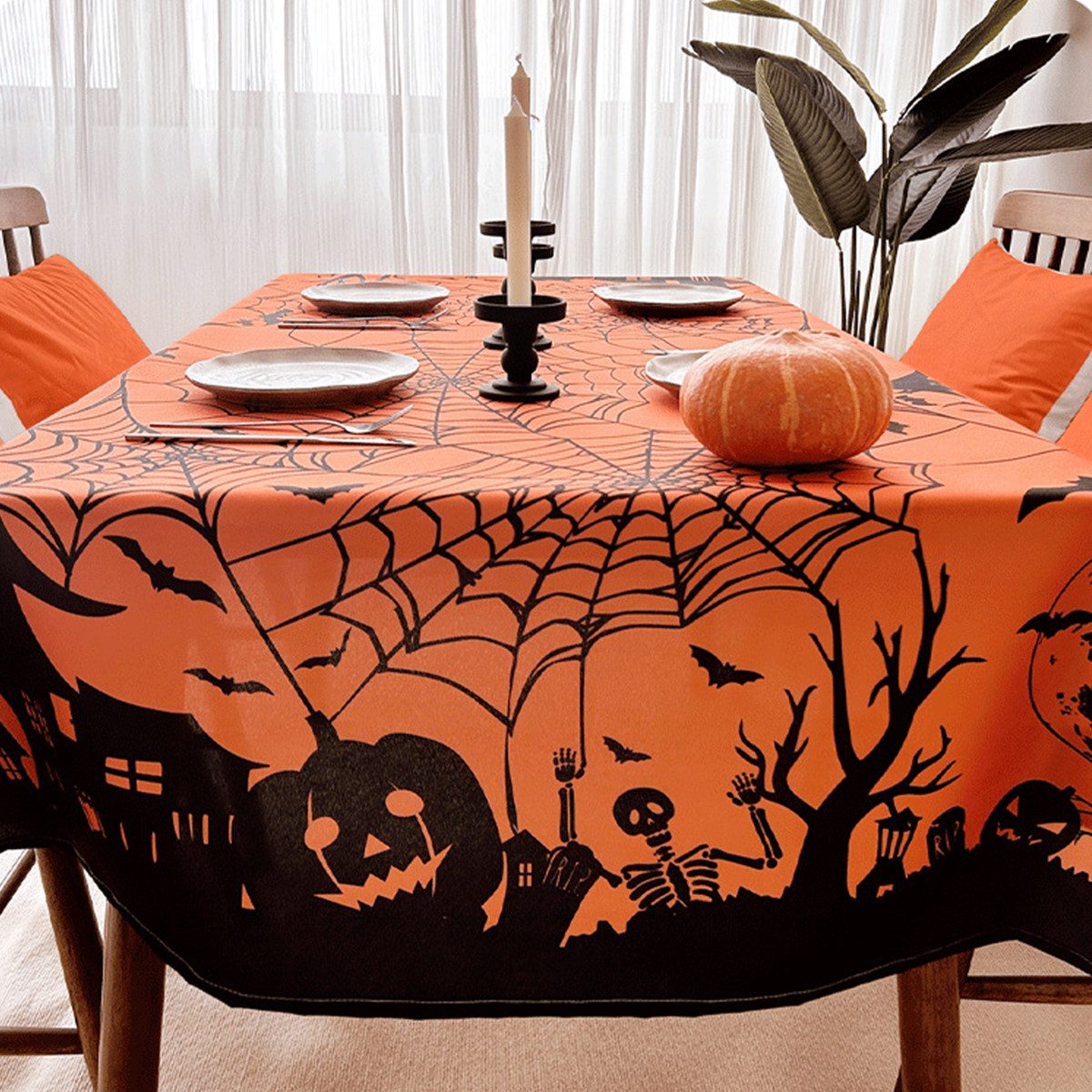LAPAPRO Tischdecke Halloween Wachstuchtischdecke Kürbis Gruselschloss günstig online kaufen