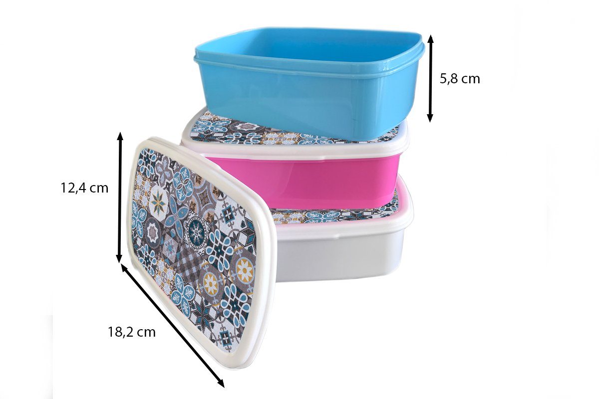 Kunststoff, Brotdose, und Blumen weiß Erwachsene, Kinder (2-tlg), MuchoWow Lunchbox Muster Jungs - Brotbox - für für Mädchen - und Braun, Blau