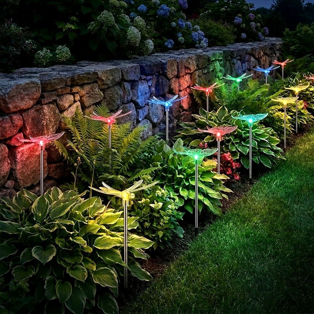 GLOBO LIGHTING LED Solarleuchte, LED-Leuchtmittel fest verbaut, 12er Set RGB LED Solar Beleuchtung Schmetterling Erdspieß