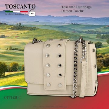 Toscanto Umhängetasche Toscanto Damen Jugend Umhängetasche (Umhängetasche), Damen, Jugend Umhängetasche, Abendtasche Leder, beige weiß, Größe 20cm