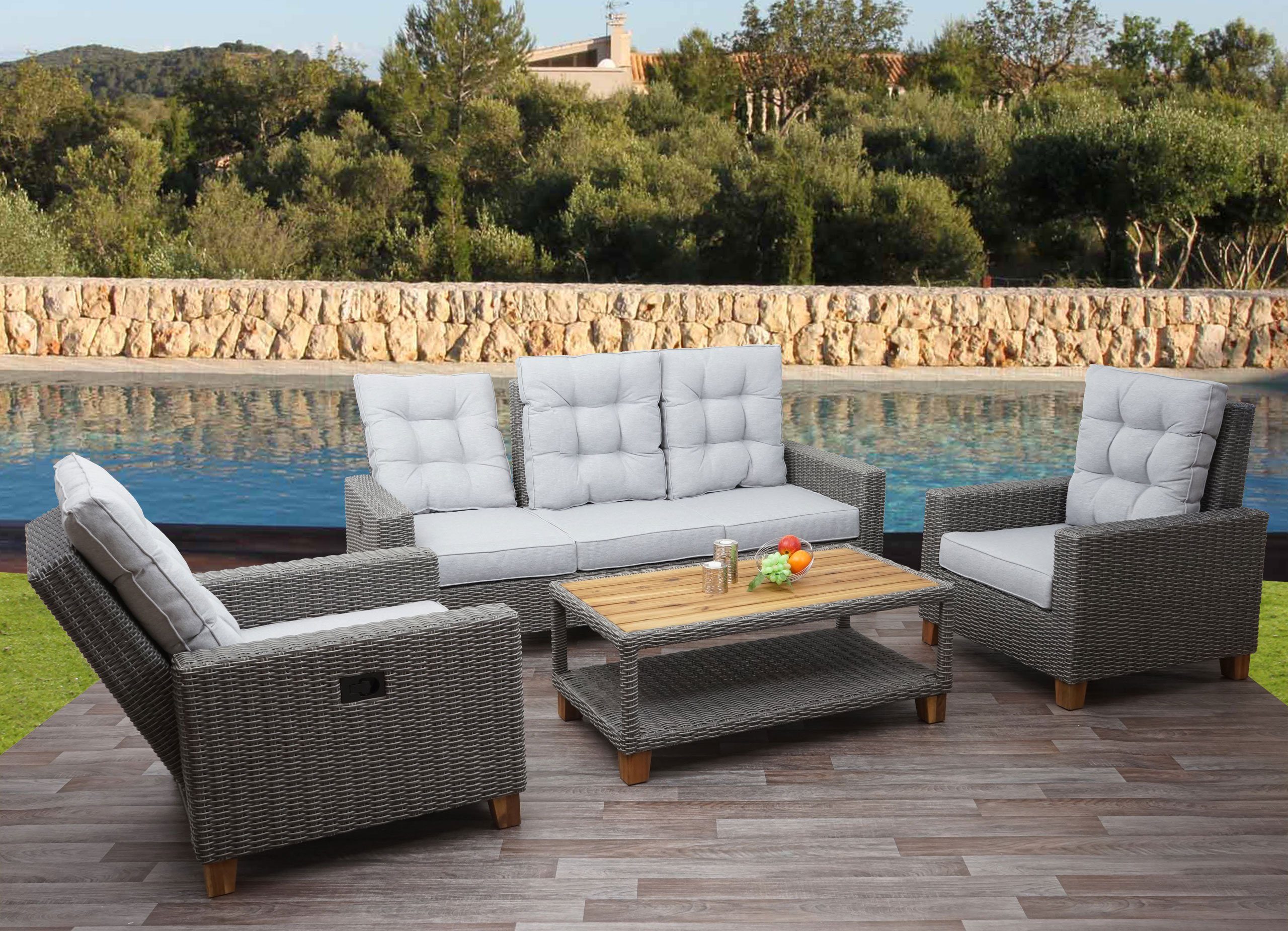 MCW Polstergarnitur MCW-G28, (4-tlg), Rückenlehne verstellbar, 3-Sitzer Bank, Wasserabweisende Bezüge