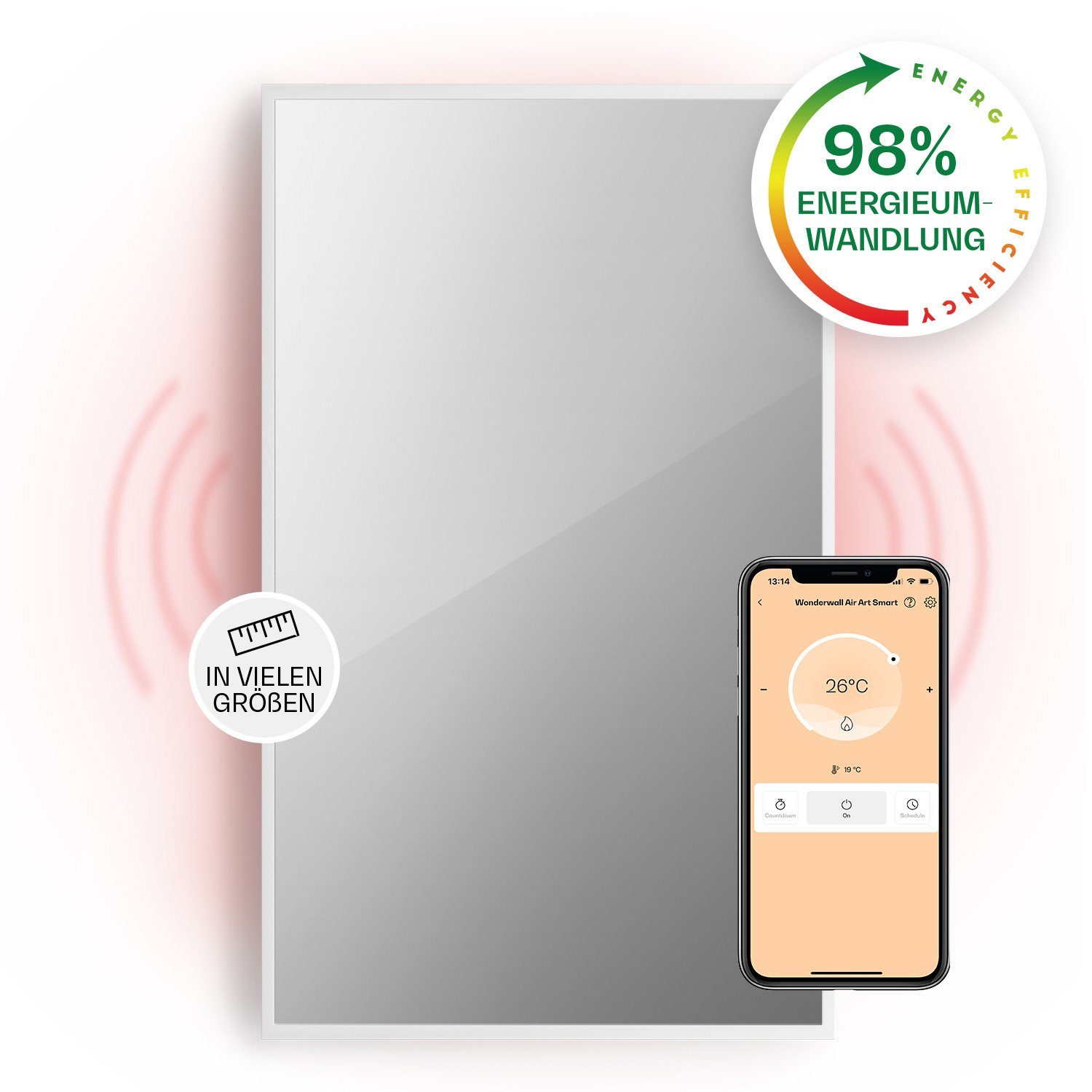 W Palma Klarstein La Thermostat Infrarot elektrische Smart Heizung Heizkörper Wandheizung Spiegel white, elektrisch 1000