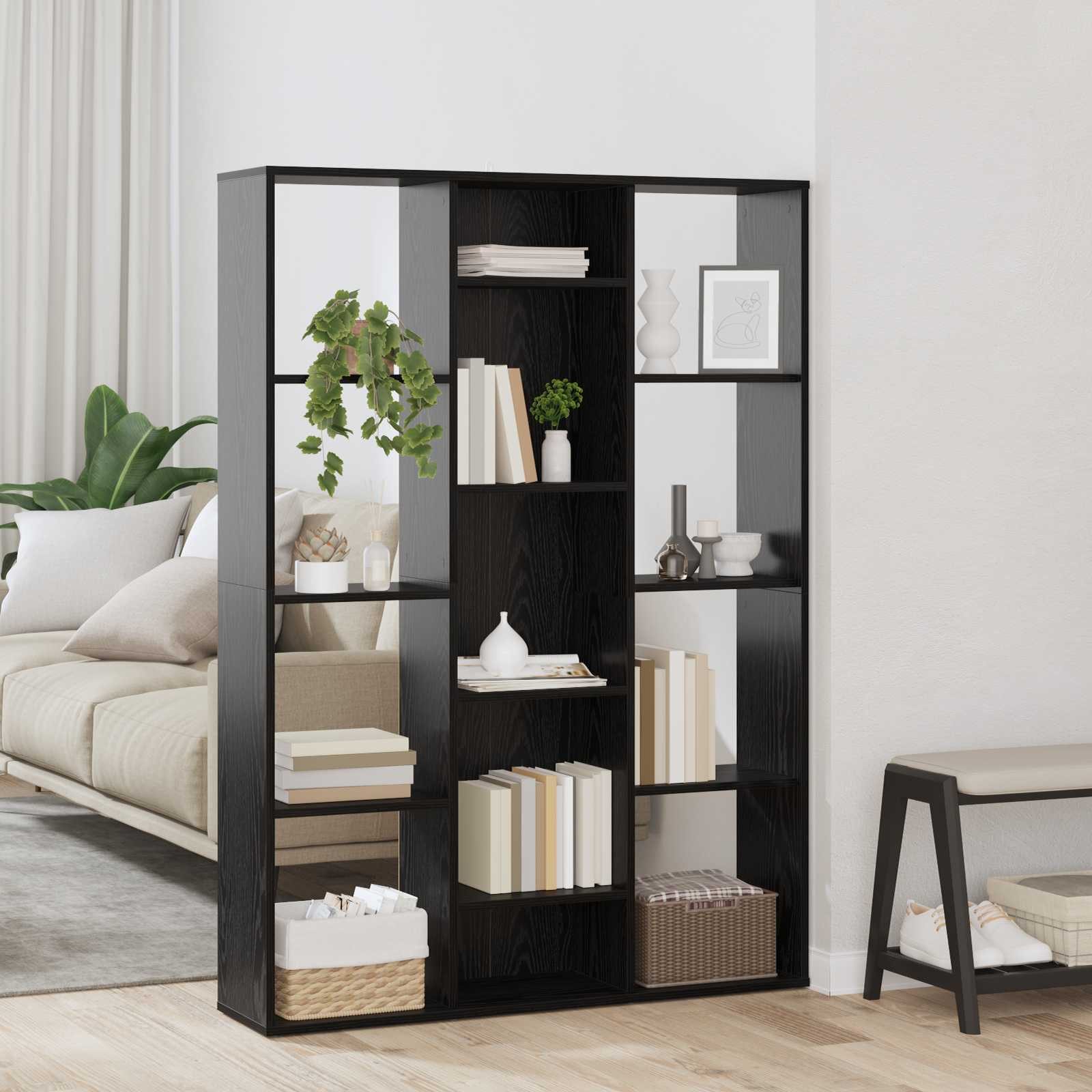 vidaXL Raumteiler Raumteiler Schwarz Eichen-Optik 100 x 24 x 140 cm Holzwerkstoff, 1-tlg. – Bild 2 von 5