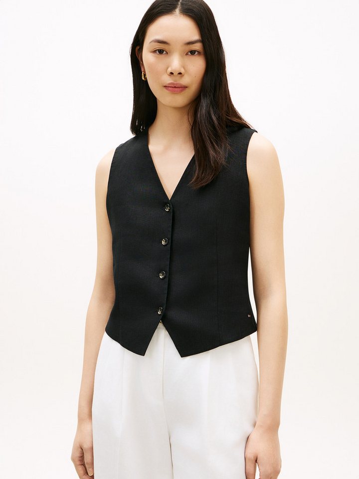 Tommy Hilfiger Anzugweste NEW ESS LINEN VEST mit Logo-Stickerei