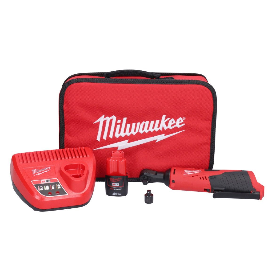 Milwaukee Umschaltknarre M12 IR-201B Akku Ratsche 12 V 47 Nm 3/8" + 1x Akku 2,0 Ah + Ladegerät
