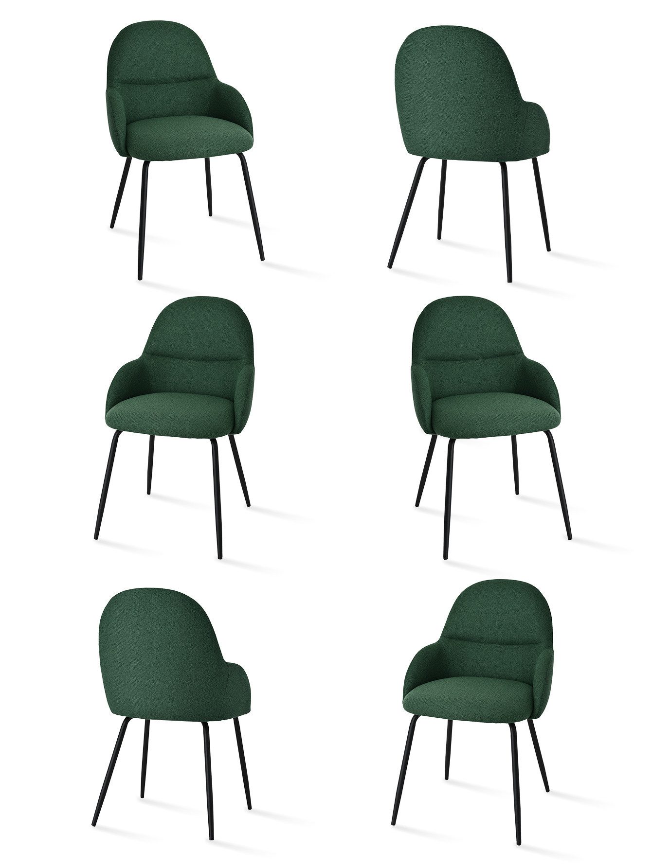 SHINEDEER Esszimmerstuhl (2er-Set, 6 St), ergonomischer Küchenstuhl mit Leinenbezug und schwarzen Metallbeinen