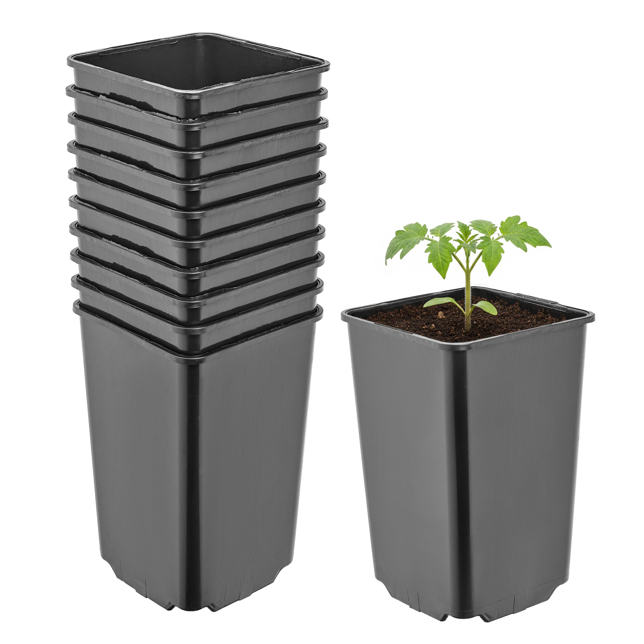 Garronda Blumentopf Kunststoff hoch eckig mit Drainagelöchern für Garten GD-0201 (10 St., 10er Set)