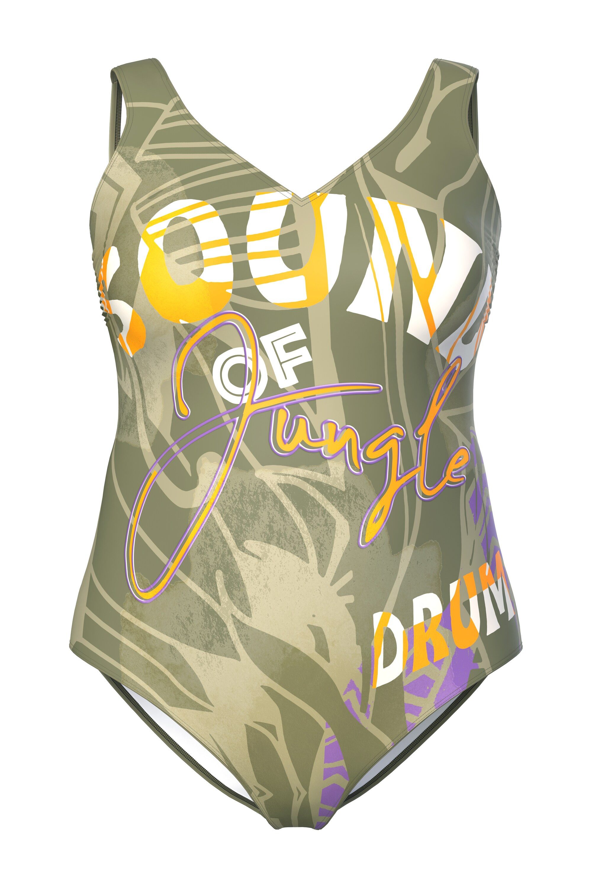 Ulla Popken Badeanzug Badeanzug Jungle ohne Softcups V-Ausschnitt günstig online kaufen