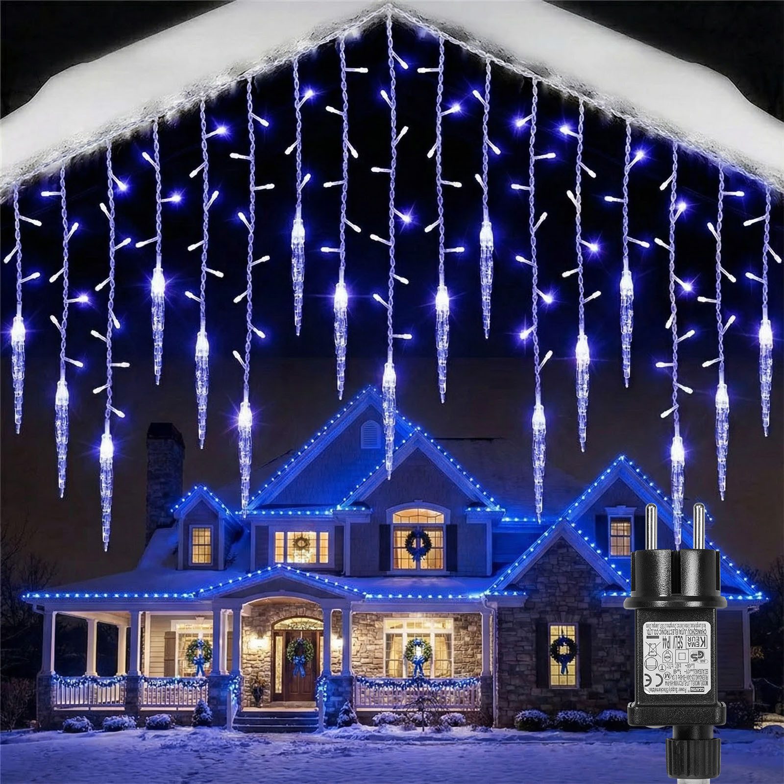 SERBASIC Lichterkette LED Eisregen Lichtervorhang, Timer, 8 Modi, Anschließbar, 31V, Lichtervorhang für Weihnachten Außen Terrasse