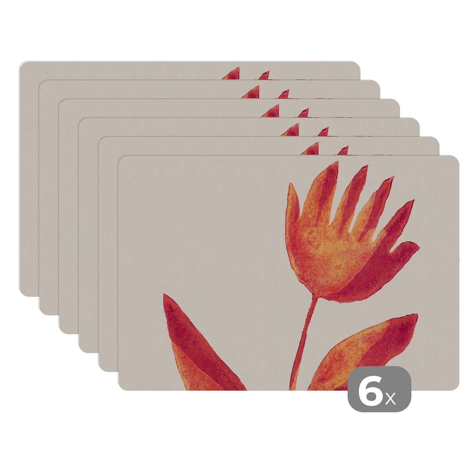 Platzset, Blumen - Pflanze - Rot - Pastell, MuchoWow, (6-St), Platzset, Platzdecken, Platzmatte, Tischmatten, Schmutzabweisend