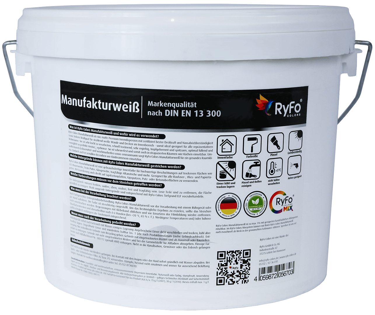 RyFo Colors Wand- und Deckenfarbe RyFo Colors Manufakturweiß, Deckkraft-/Nassabriebklasse 1, matt, atmungsaktiv, für Innenräume