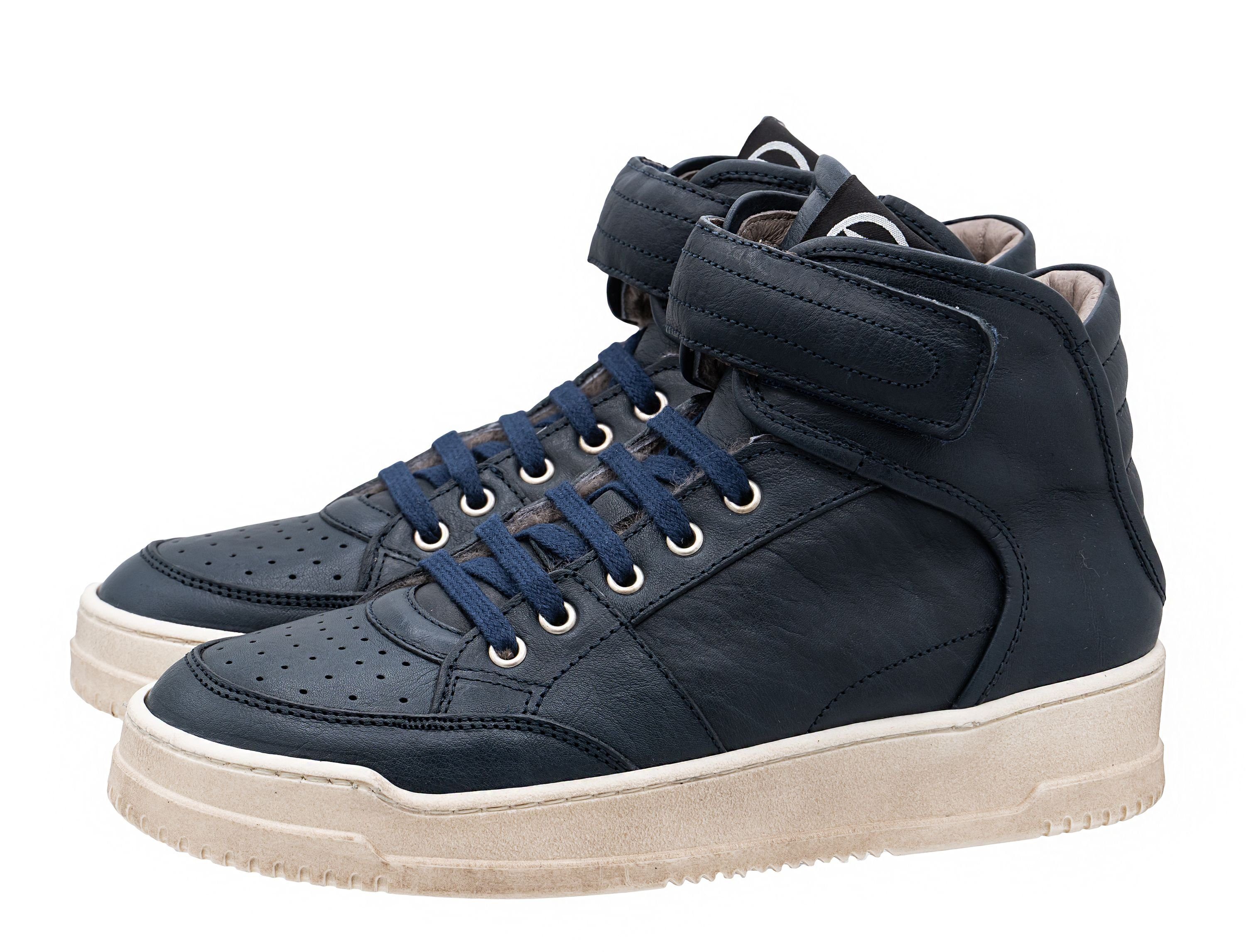 Momino Momino Sneaker high top 4360 Teens Winter Lammfell Leder Blau Schnürstiefelette