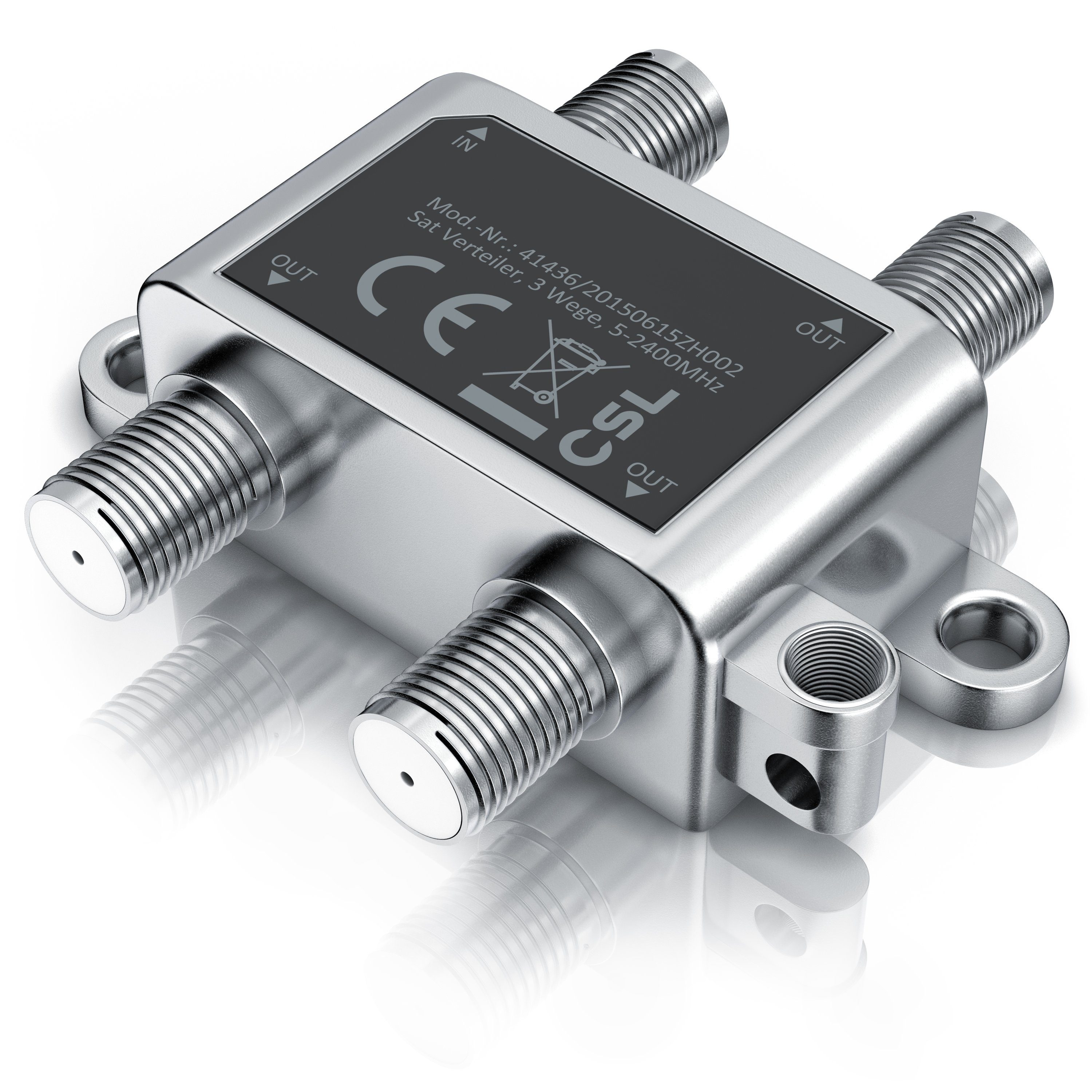 CSL TV-Adapter, 3-Wege Sat Verteiler mit Erdungsanschluss 5 - 2400 MHz, voll geschirmt
