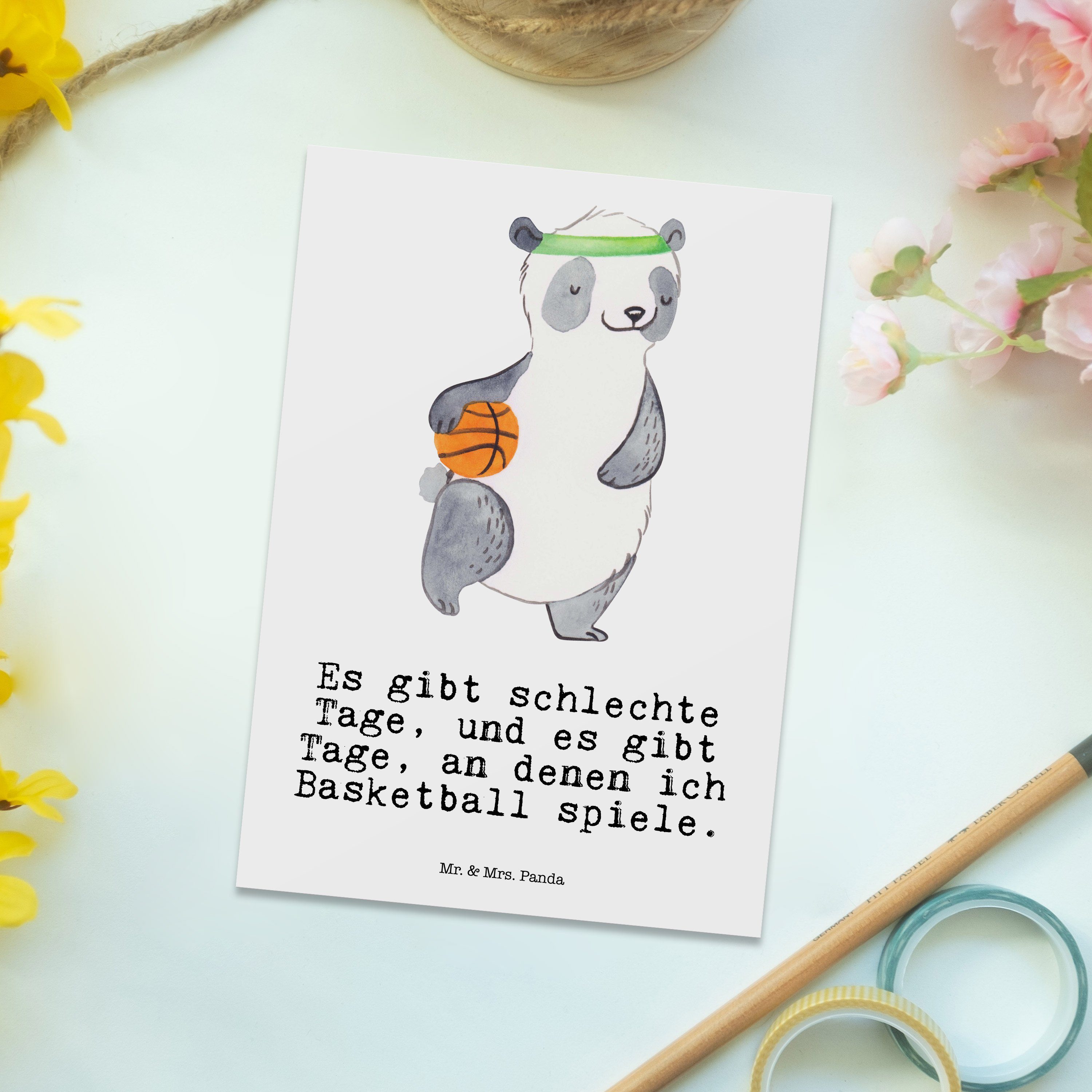 Geschenk, & Weiß - Bask Basketball Panda Mr. - Panda Tage Postkarte Mrs. Grußkarte, Dankeskarte,