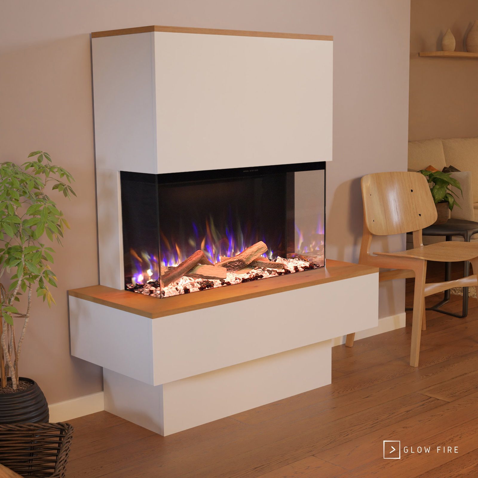 GLOW FIRE Elektrokamin PR18 E-Motion 3D, Elektrischer Kamin mit 3D Feuer mit Heizung, täuschend echte Flamme mit Heizung, 3 Dekorationen