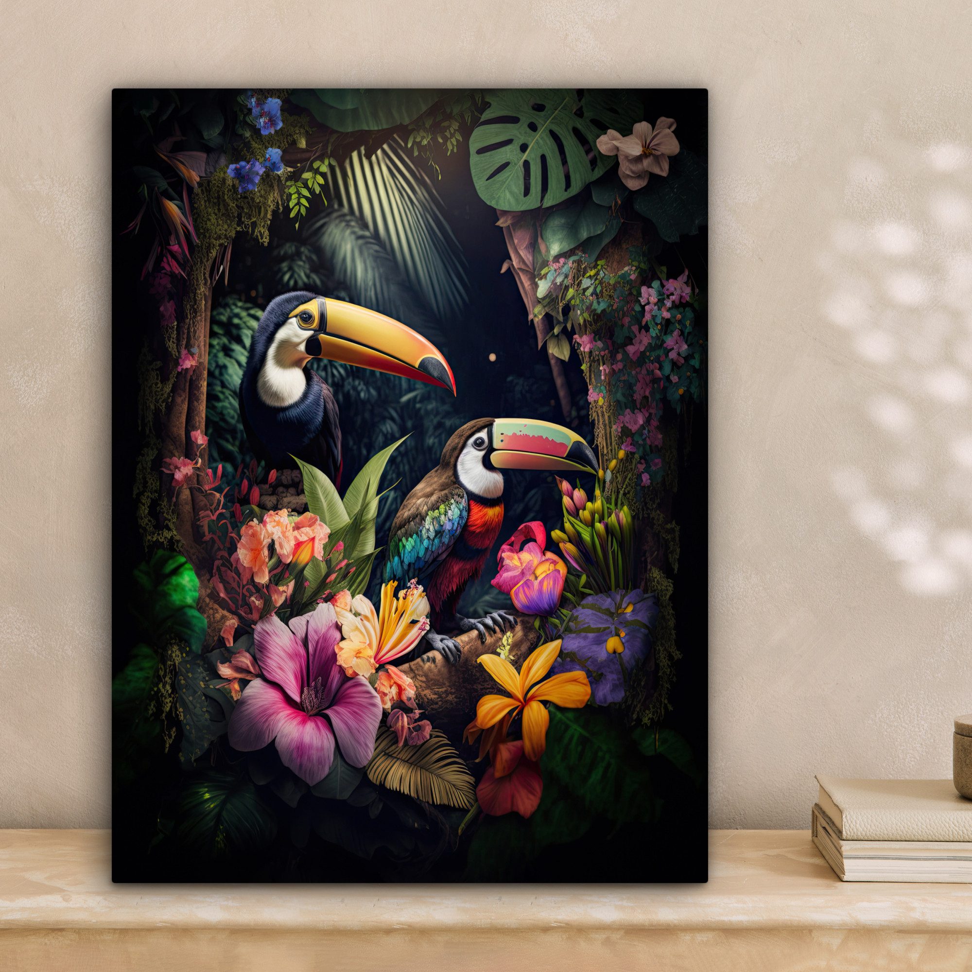 OneMillionCanvasses® Leinwandbild Tukan - Blumen - günstig online kaufen