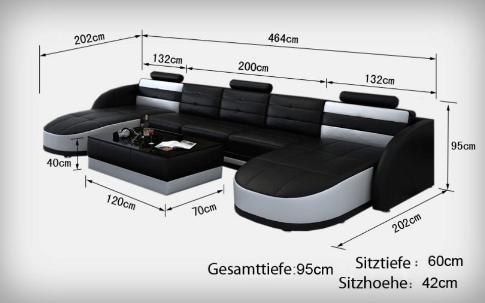 JVmoebel Ecksofa Ledersofa Design Couch Sofa Sofa Wohnlandschaft Modern Sofa