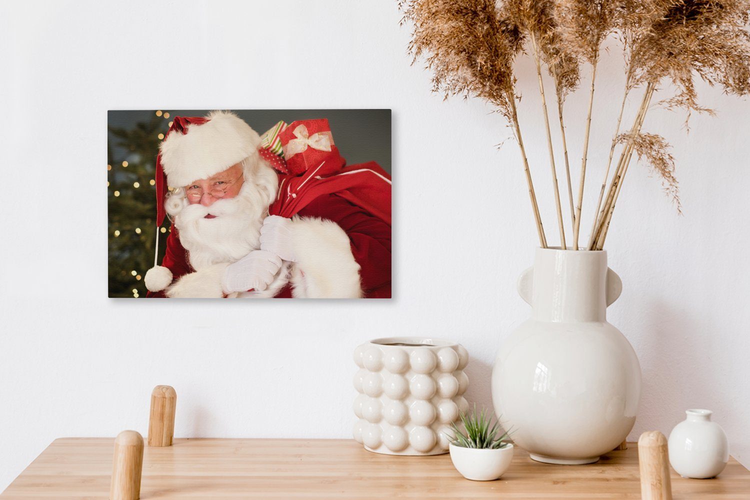 Weihnachtsmanns, Wanddeko, des (1 roten St), Aufhängefertig, einen cm Wandbild OneMillionCanvasses® Porträt Ein Sack Leinwandbild der, der 30x20 Leinwandbilder, über