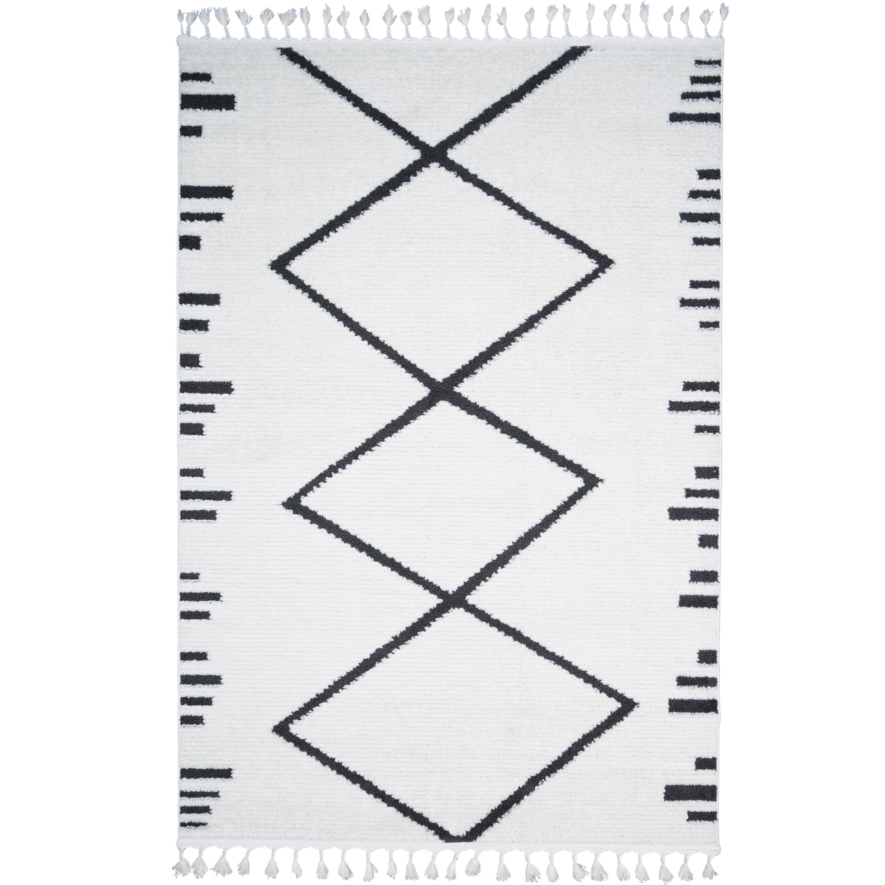 Consilio Concept Designteppich BERBER Teppich Wohnzimmer ivory creme weiß kurzflor Fransen Skandi