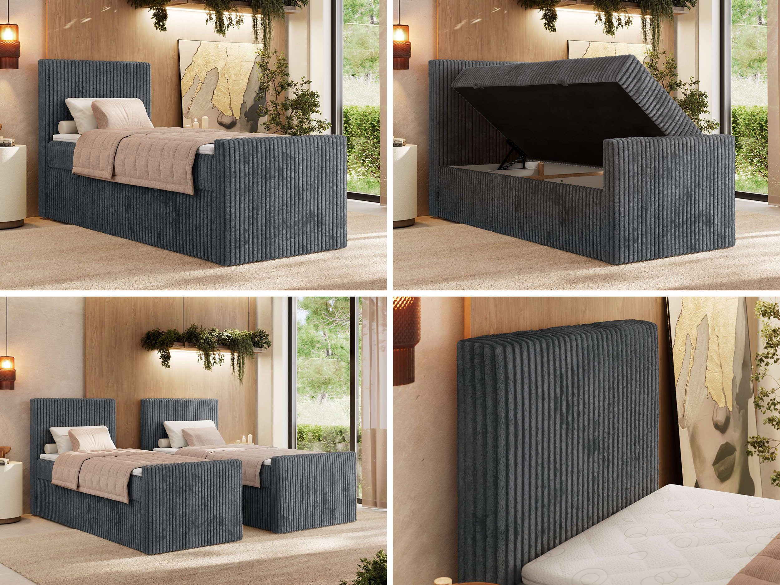 MKS MÖBEL Boxspringbett TILIANO DUO 90 (Set, Bett mit Matratze, Einzelbett 90x200 cm mit Matratze und Bettkasten), 7-Zonen-Taschenfederkern H3/H4, optionaler Topper T25 oder Visco