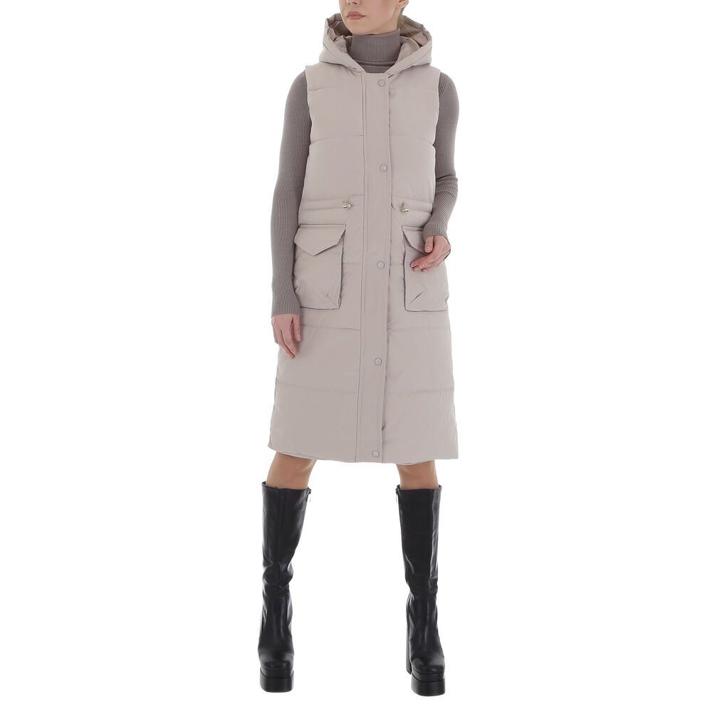 Ital-Design Longweste Damen Freizeit Kapuze Gefüttert Winterjacke in Beige