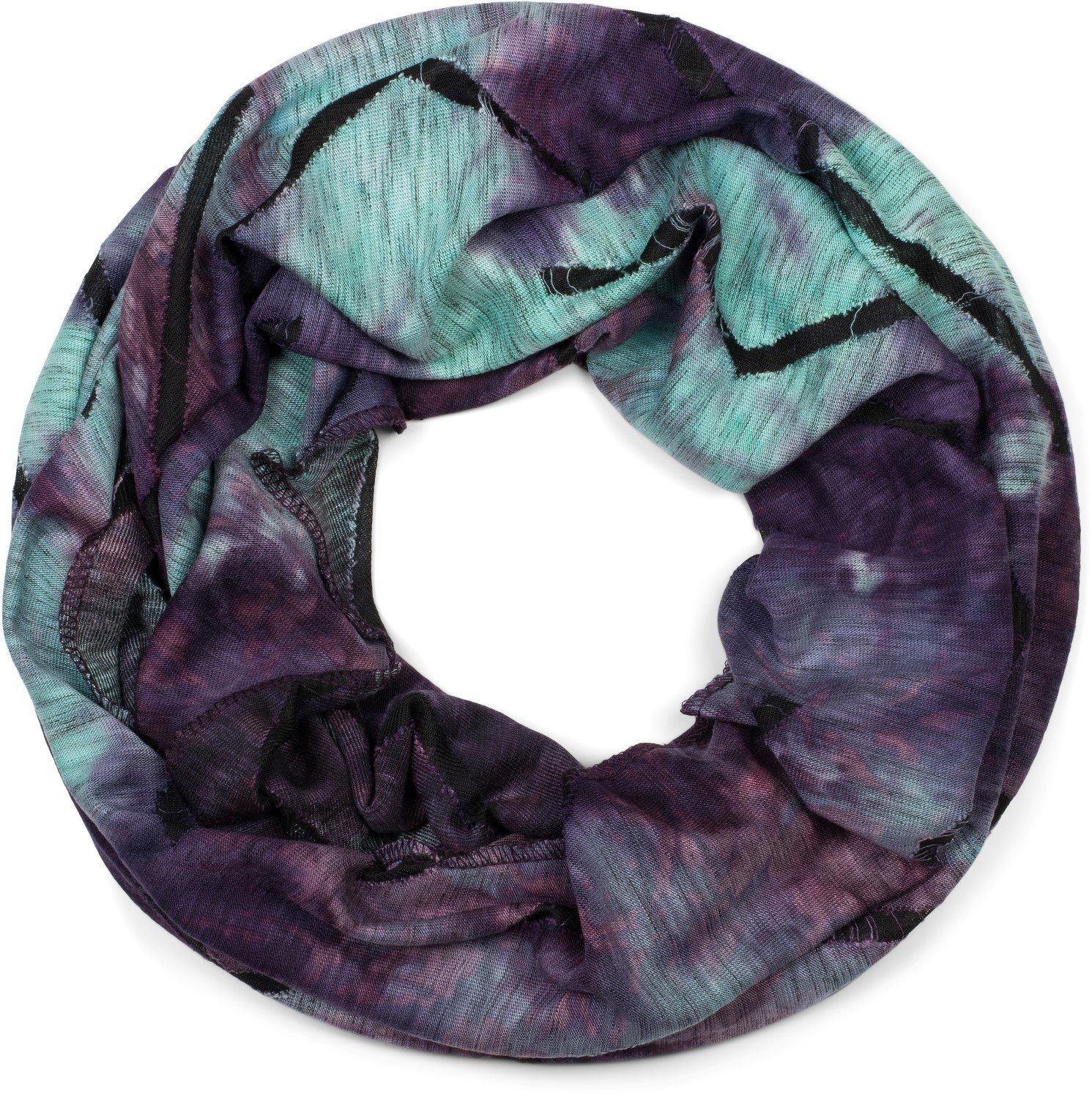 styleBREAKER Loop, (1-St), Loop Schal Destroyed Batik Farbverlauf Violett-Türkis
