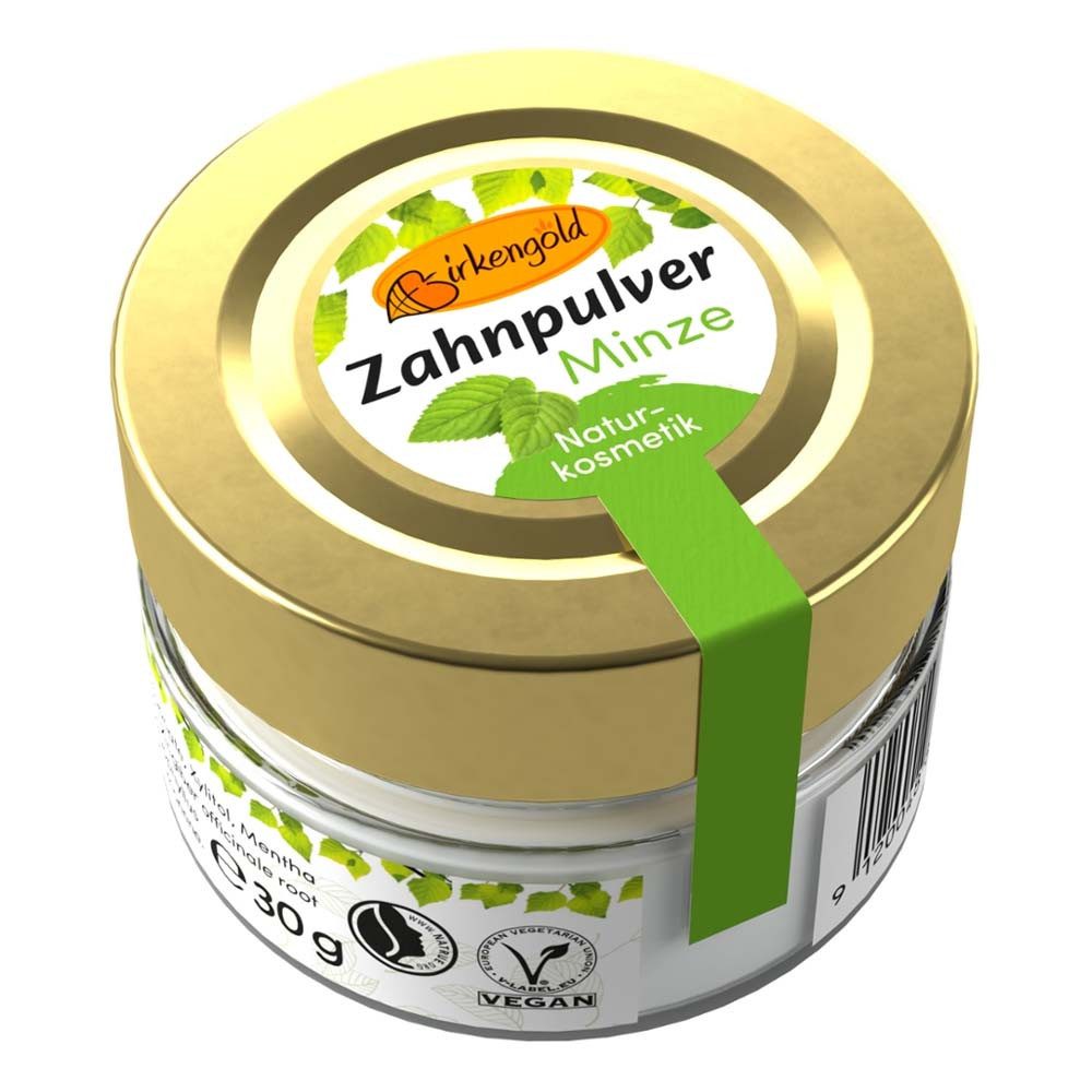 Birkengold Gesichtspflege Zahnpulver - Minze Glas 30g