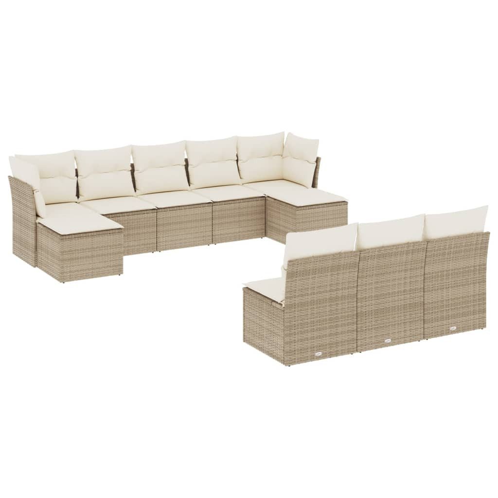 Gartenlounge-Set 10-tlg. Garten-Sofagarnitur mit Kissen Beige Poly Rattan