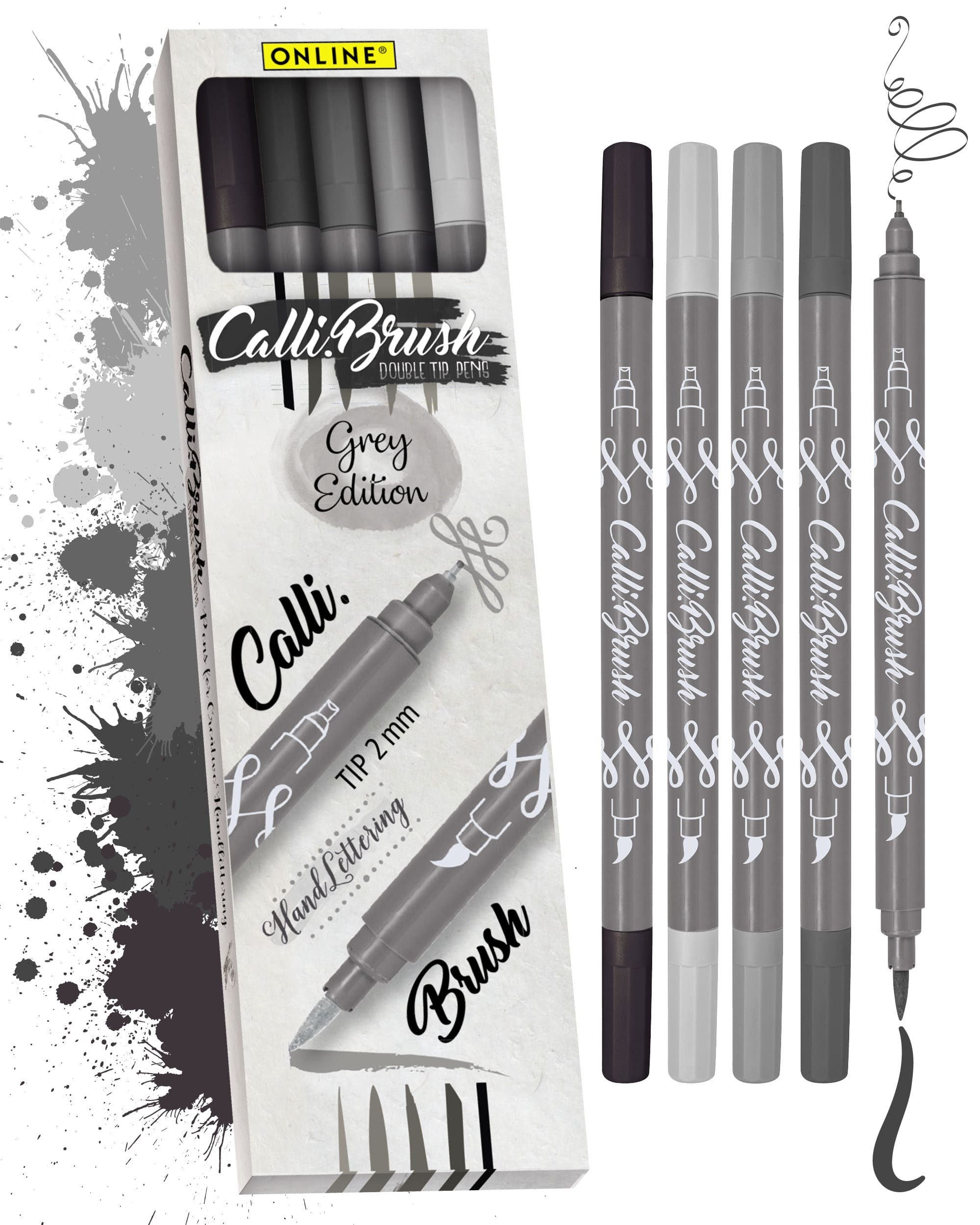 Online Pen Fineliner Calli.Brush, (flexible Pinsel- und feine Kalligrafie-Spitze), 5x Handlettering Stifte Set, bunte Brush Pens, verschiedene Spitzen