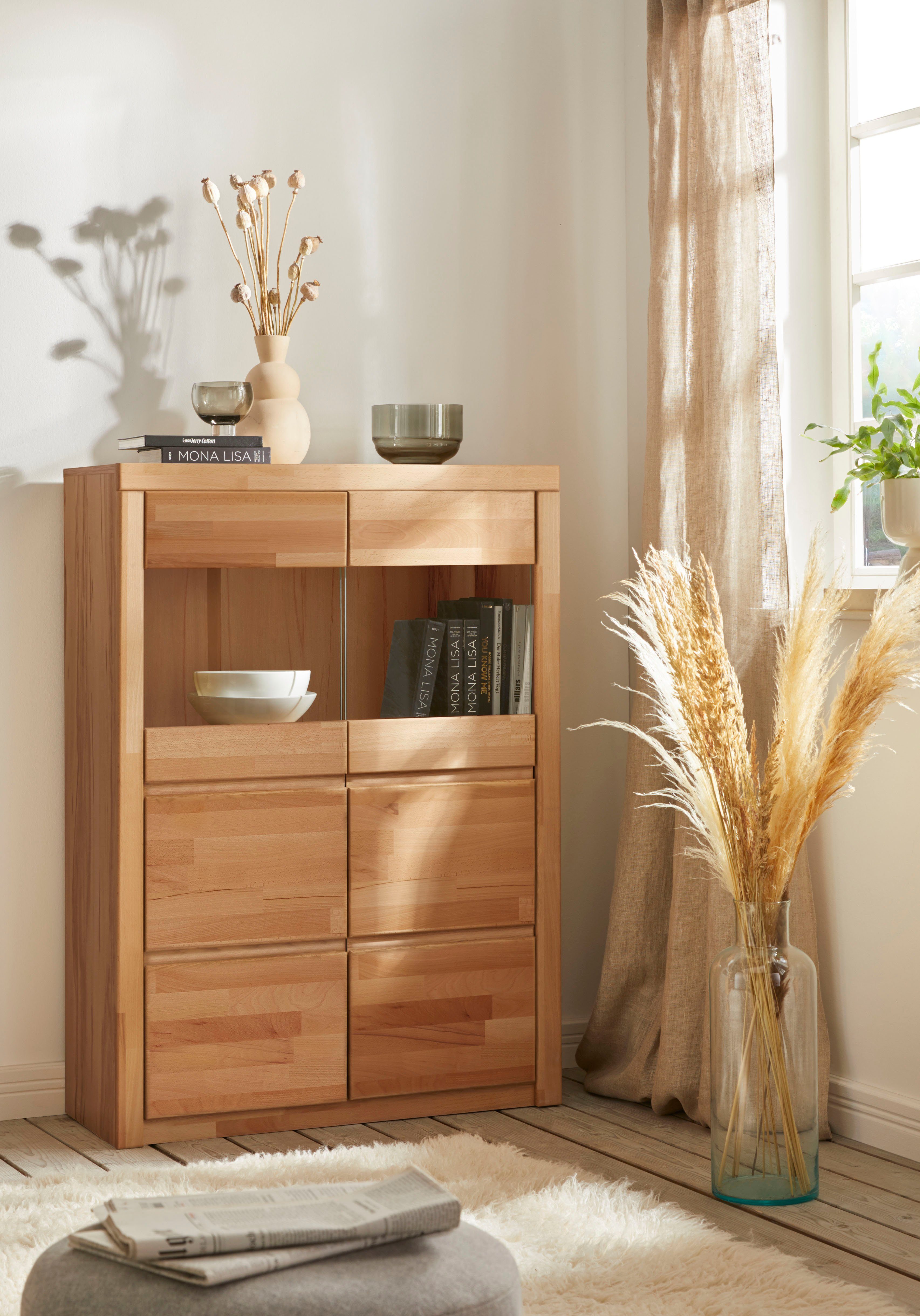 OTTO home Highboard Silkeborg, schöne grifflose Optik, teilmassiv