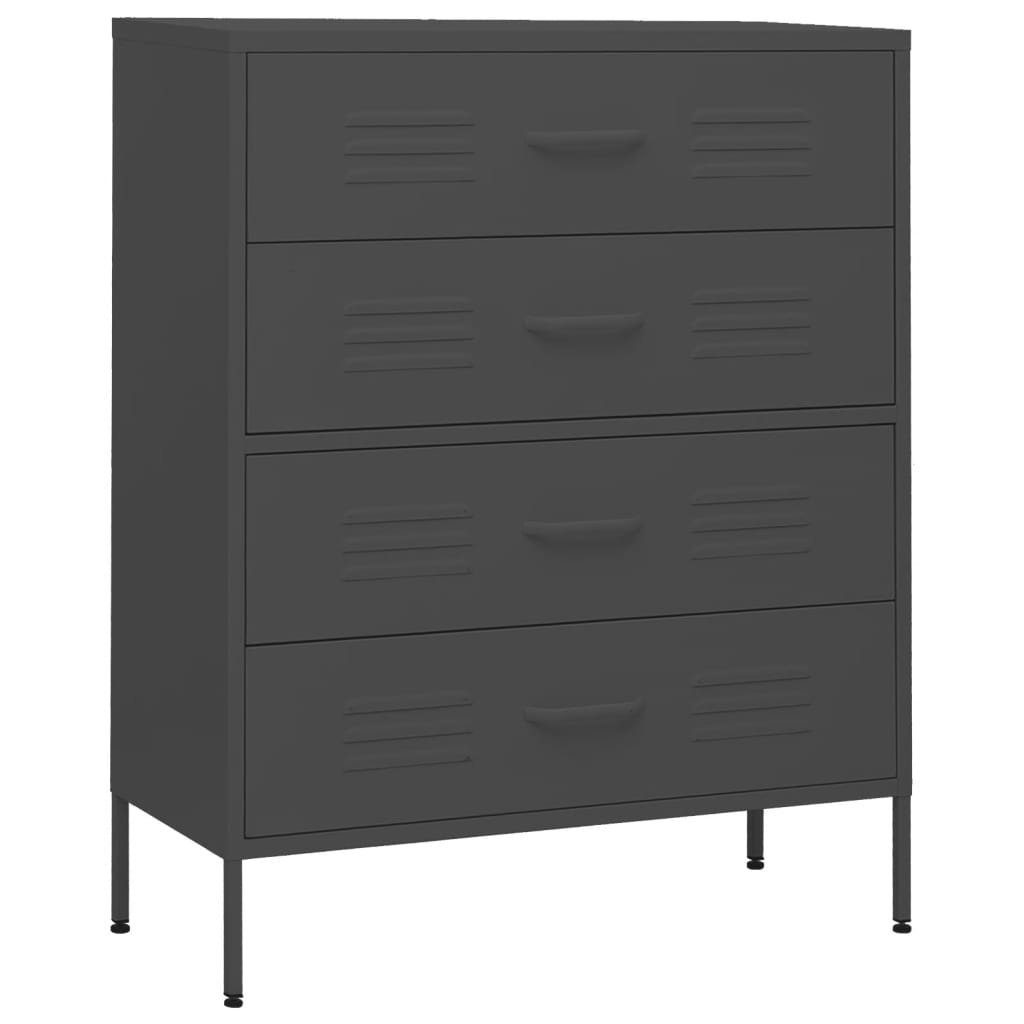 vidaXL Schubkastenkommode aus Stahl in Anthrazit mit 4 Schubladen (BxHxT: 80x102x35 cm)