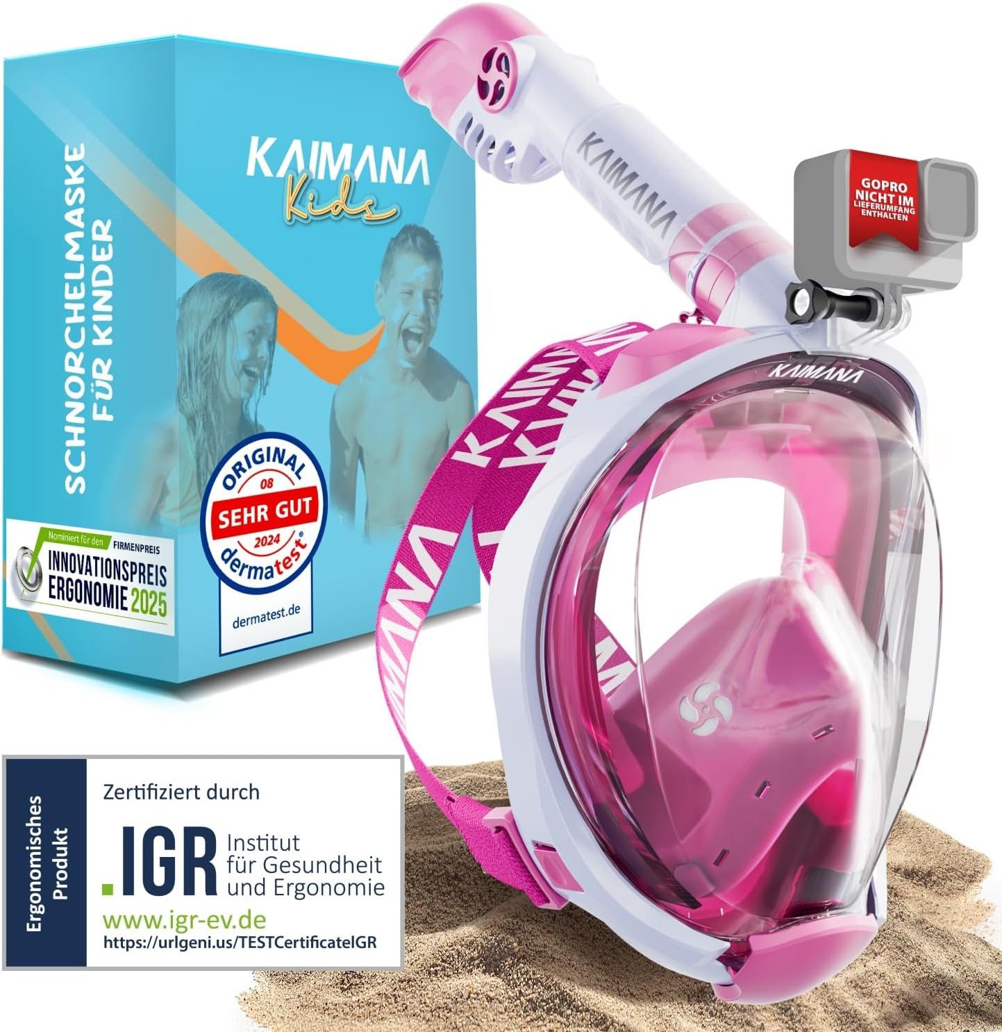 KAIMANA Tauchermaske - Die Preisgekrönte Schnorchelmaske Kinder inkl. Tragetasche, (Taucherbrille Kinder 4 Jahre - Kinder Schnorchelmaske), absolut CO₂ sichere Tauchmaske Kinder - Tauchermaske Kinder