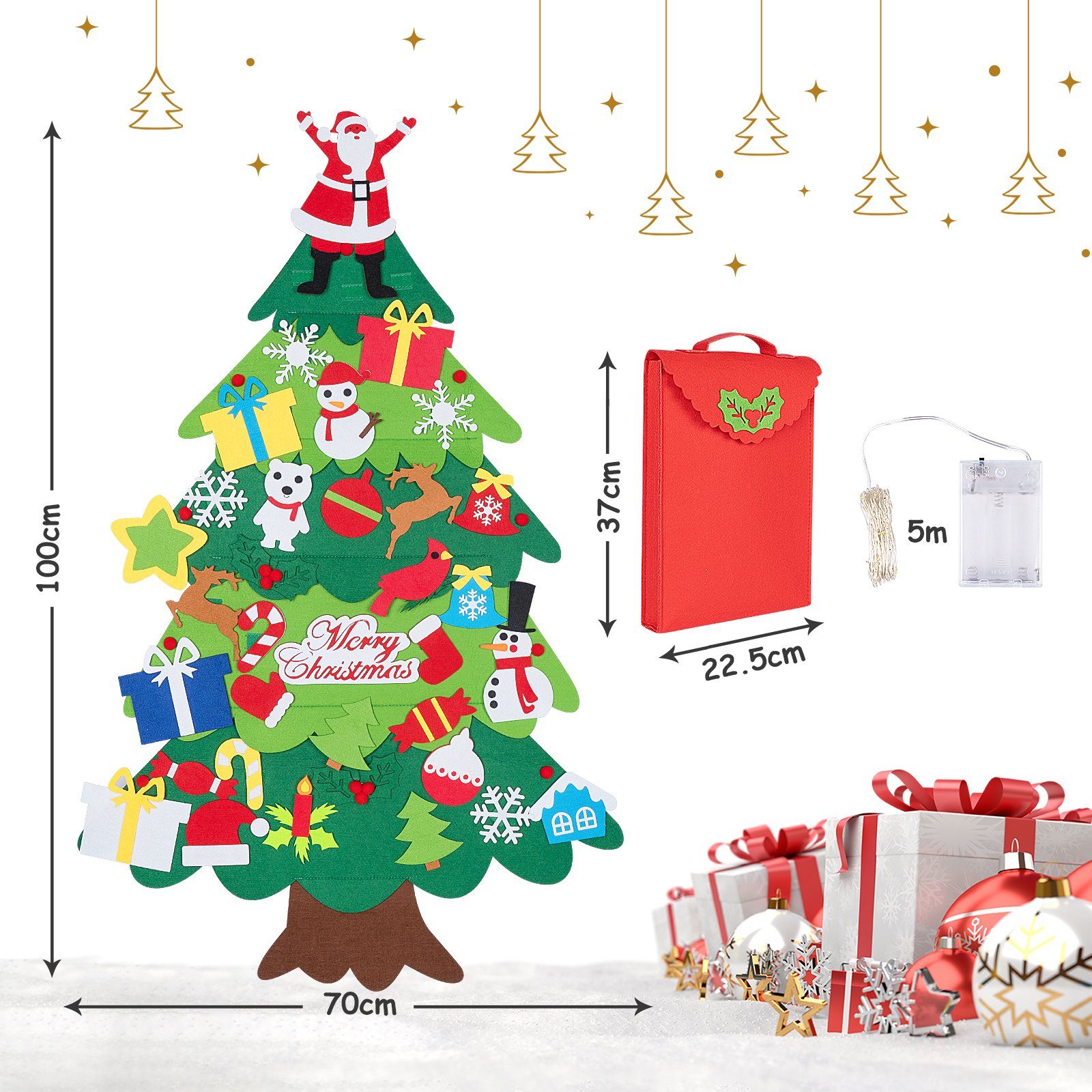 DIY Weihnachtsbaum 34 mit Weihnachtsdeko Filz Dekoration Stück mit Künstlicher Filz Homewit Beleuchtung, Tannenbaum Weihnachtsbaum Kinder Abnehmbaren